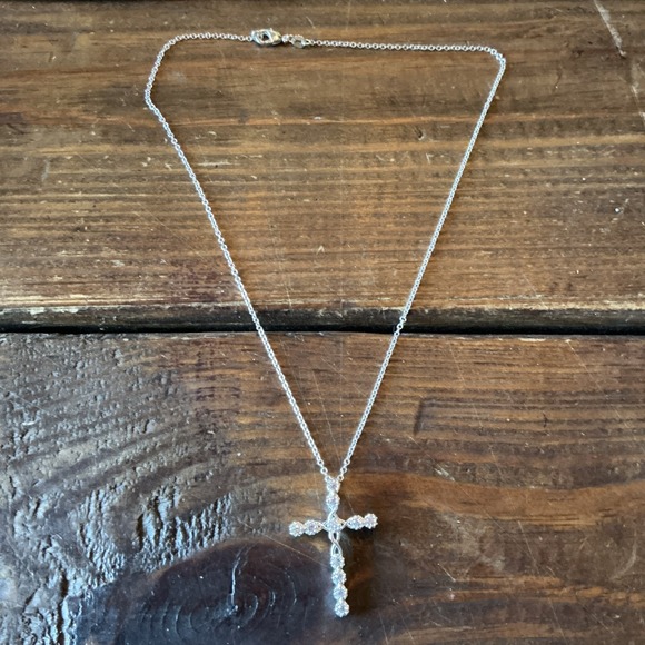 Source Unknown Jewelry - Womens Crystal 925 Silver Necklace With Cross Crystal Pendant 18" Chain
